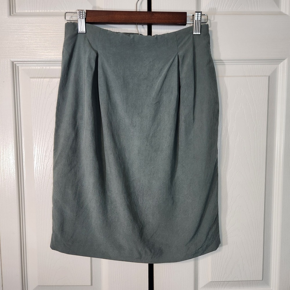 Vintage Classiques Entier Petites Silk Skirt Suit Set Sage Green Grey Size SM/LG - Picture 5 of 8